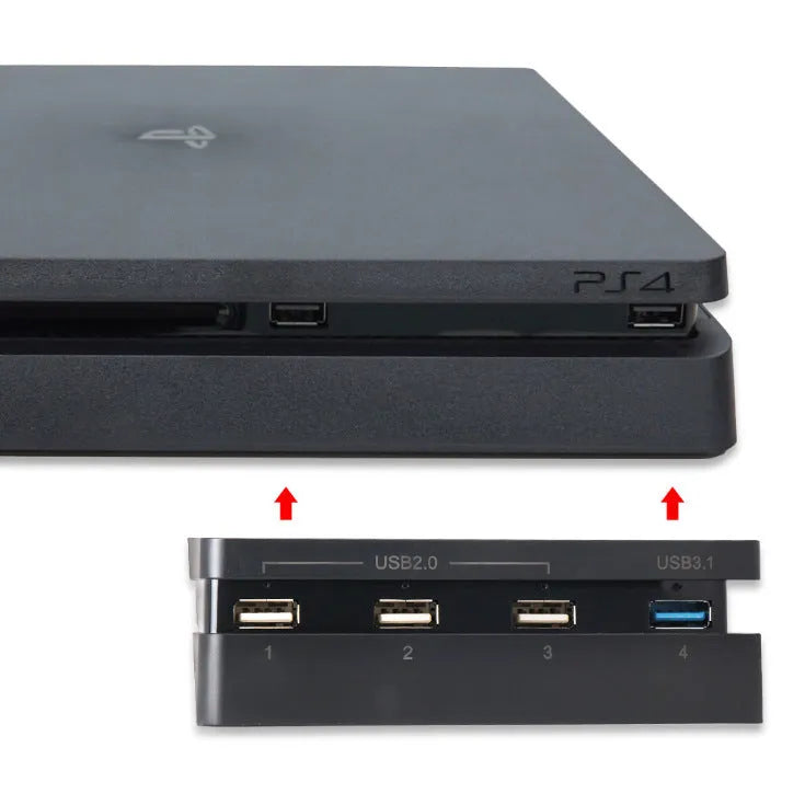 Black PS4 Slim USB hub extender with multiple ports for PlayStation 4 console connectivity