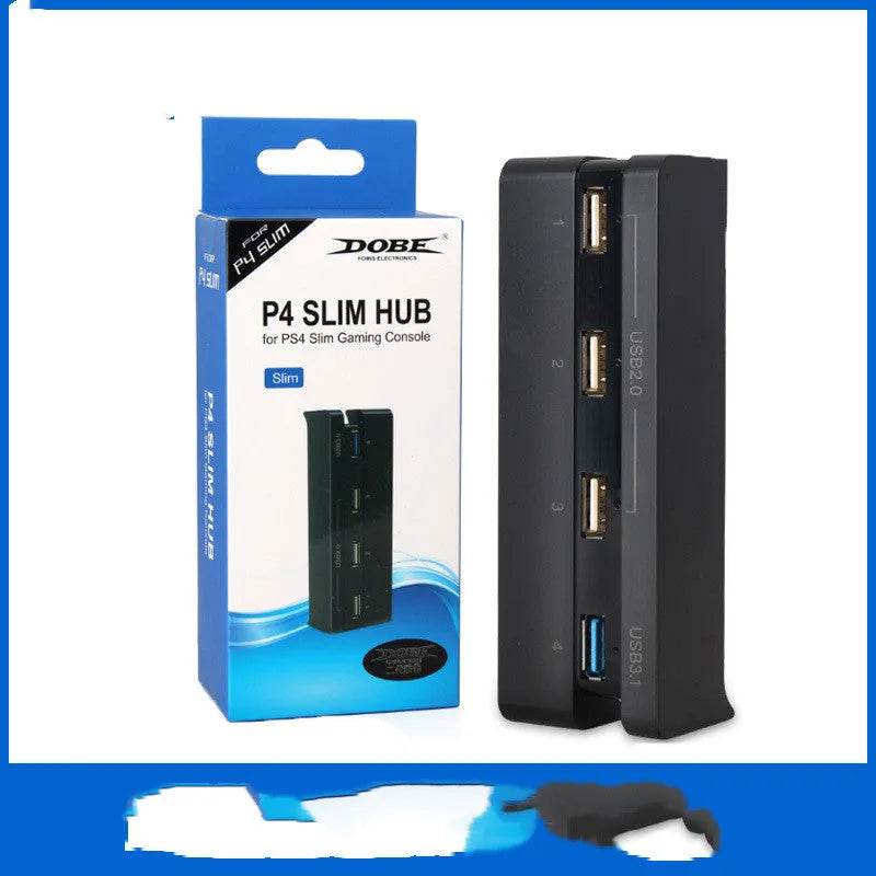 Black PS4 Slim USB hub extender with multiple ports for PlayStation 4 console connectivity