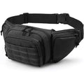 Tactical multifunctional waist bag in black or khaki colour shown worn on waist