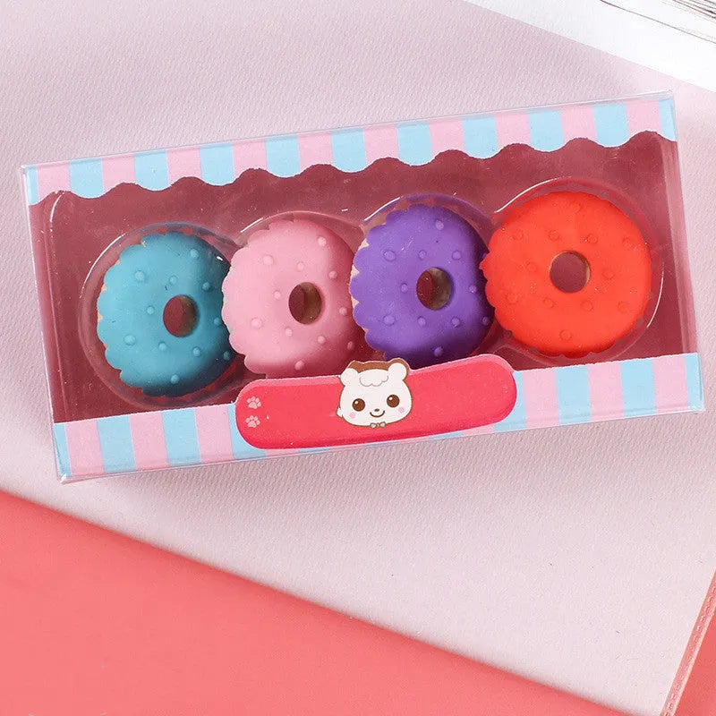 Children's cartoon eraser gift set with ice cream, doughnut, and lollipop designs for kindergarten students