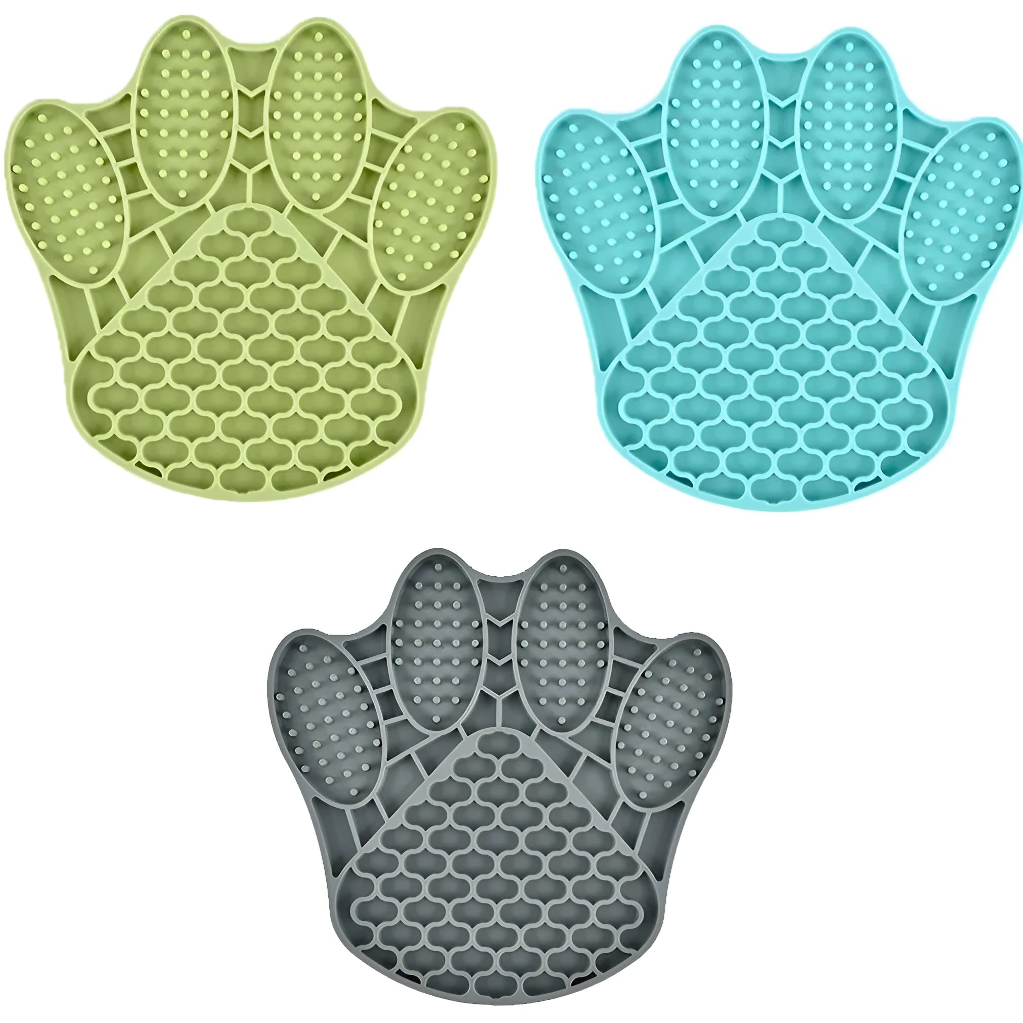 Claw-shaped silicone slow food mat in blue for dog or cat feeding