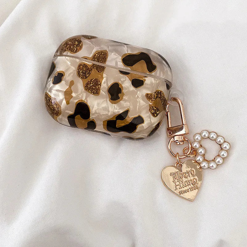 Shell yellow leopard print soft TPU case for Apple AirPods Pro with flip cover design