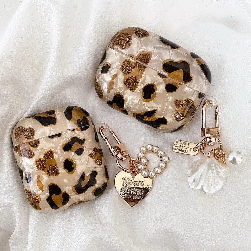 Shell yellow leopard print soft TPU case for Apple AirPods Pro with flip cover design