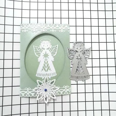 White carbon steel angel figure knife mould for paper embossing, 8cm by 6cm.