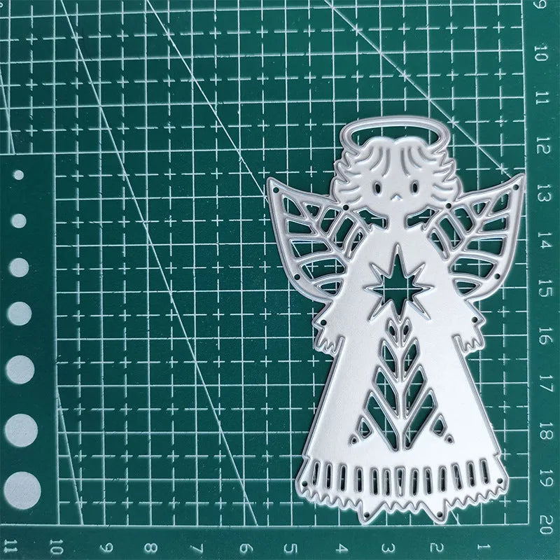 White carbon steel angel figure knife mould for paper embossing, 8cm by 6cm.