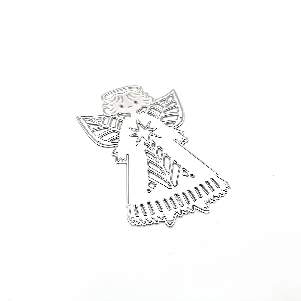 White carbon steel angel figure knife mould for paper embossing, 8cm by 6cm.