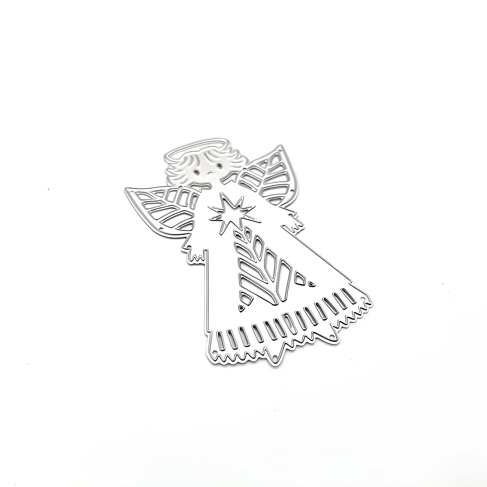 White carbon steel angel figure knife mould for paper embossing, 8cm by 6cm.