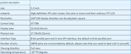 1.3 inch IPS LCD display module with 240x240 square resolution and 18-pin connector