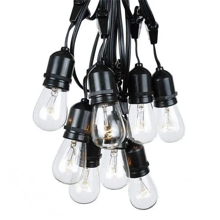 Black decorative light string on a reel showing EU plug, available in 15m or 5m lengths.