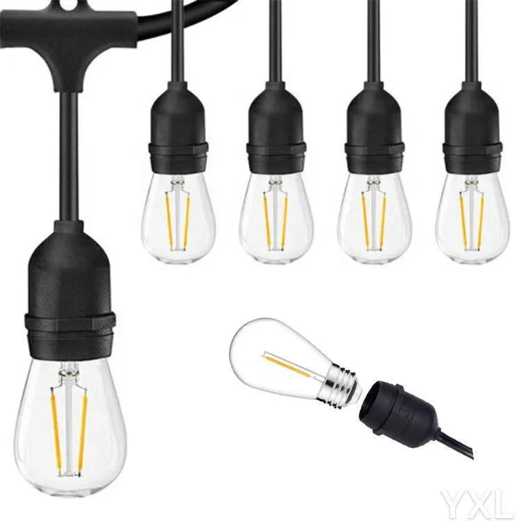 Black decorative light string on a reel showing EU plug, available in 15m or 5m lengths.