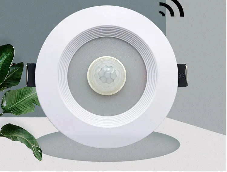 Infrared body sensing LED down light with motion detection for automatic lighting in indoor spaces