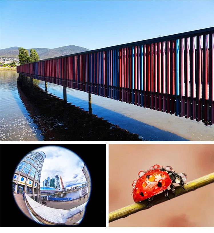 Universal smartphone camera attachment with LED fill light and wide angle, macro, and fish eye lenses
