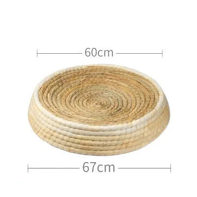 Straw and corn husk cat bed with 35cm caliber, wok-style felt house shape for indoor cats