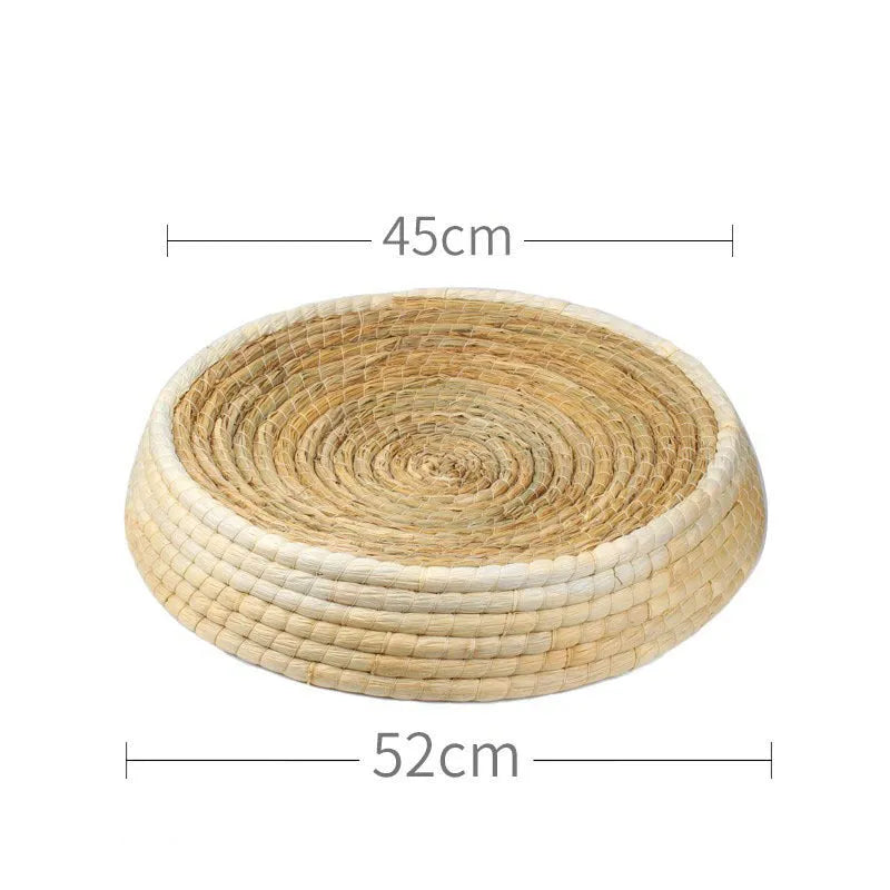 Straw and corn husk cat bed with 35cm caliber, wok-style felt house shape for indoor cats