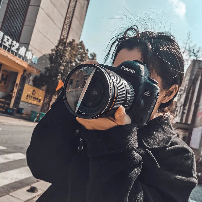 77mm half moon mirror split focus SLR camera filter with rotatable ring for creative photography effects