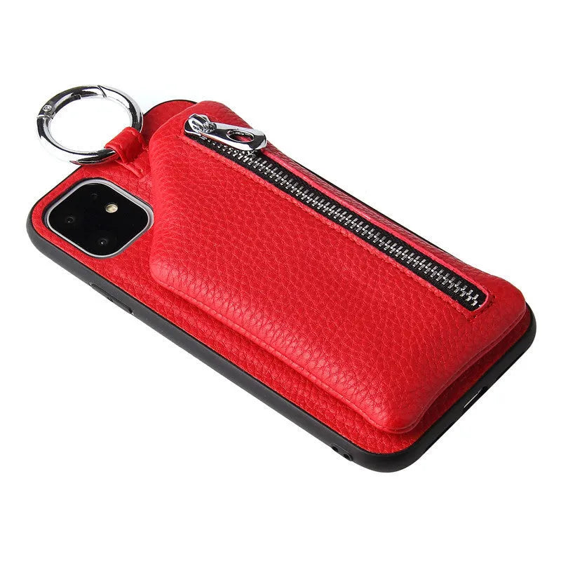 PU leather phone case with coin purse and lanyard in solid colour for iPhone Samsung Huawei