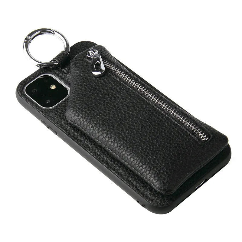 PU leather phone case with coin purse and lanyard in solid colour for iPhone Samsung Huawei