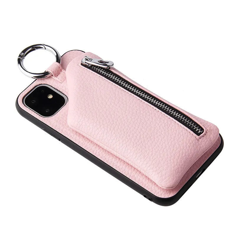 PU leather phone case with coin purse and lanyard in solid colour for iPhone Samsung Huawei