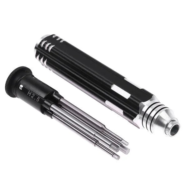 Black four-in-one hexagon socket screwdriver set with 1.5mm, 2.0mm, 2.5mm, 3.0mm sizes for aeromodelling