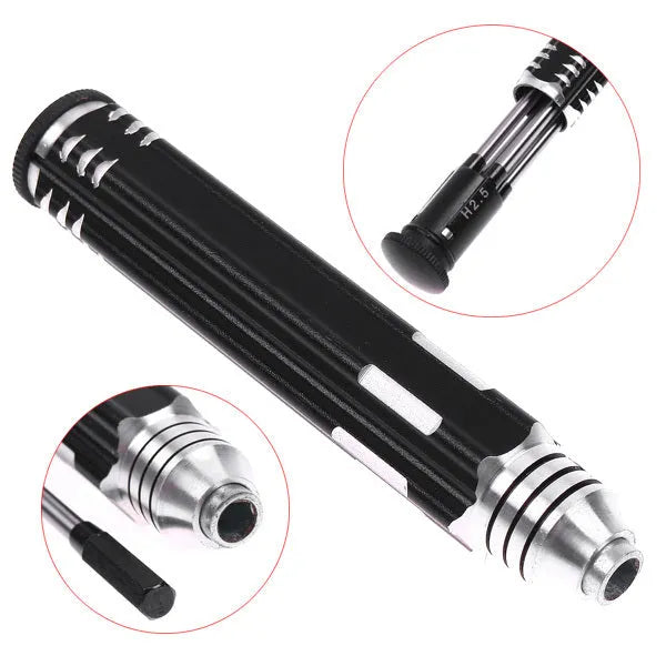 Black four-in-one hexagon socket screwdriver set with 1.5mm, 2.0mm, 2.5mm, 3.0mm sizes for aeromodelling