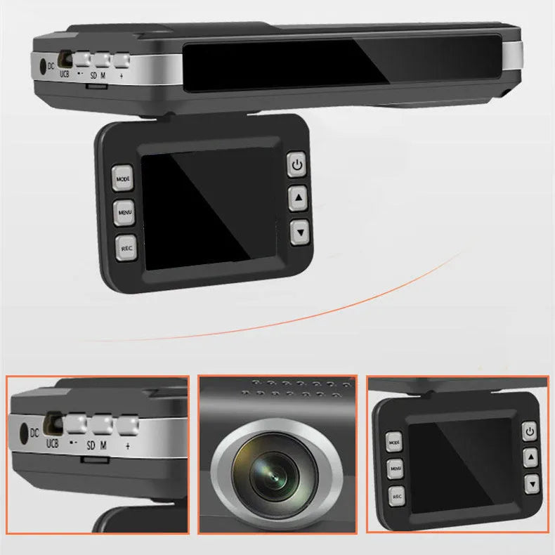 Black vehicle-mounted radar early warning speedometer car camera with 140° angle, 2 million pixel, front windshield suction mount, 122*78*29mm