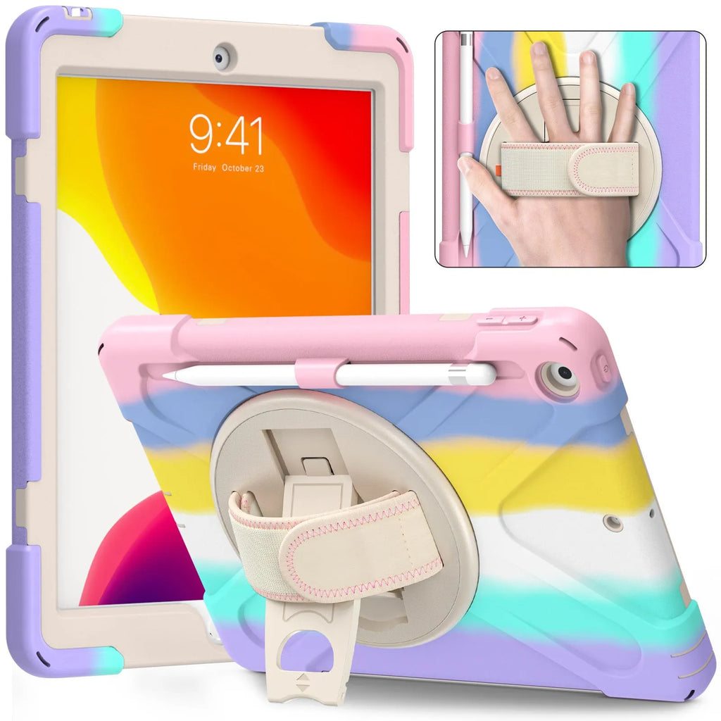 Silicone flat protective cover for iPad 10.2 in colourful pink with integrated powder bracket
