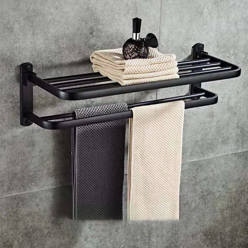 Aluminium bathroom folding shelf with double layers and perforated surface design