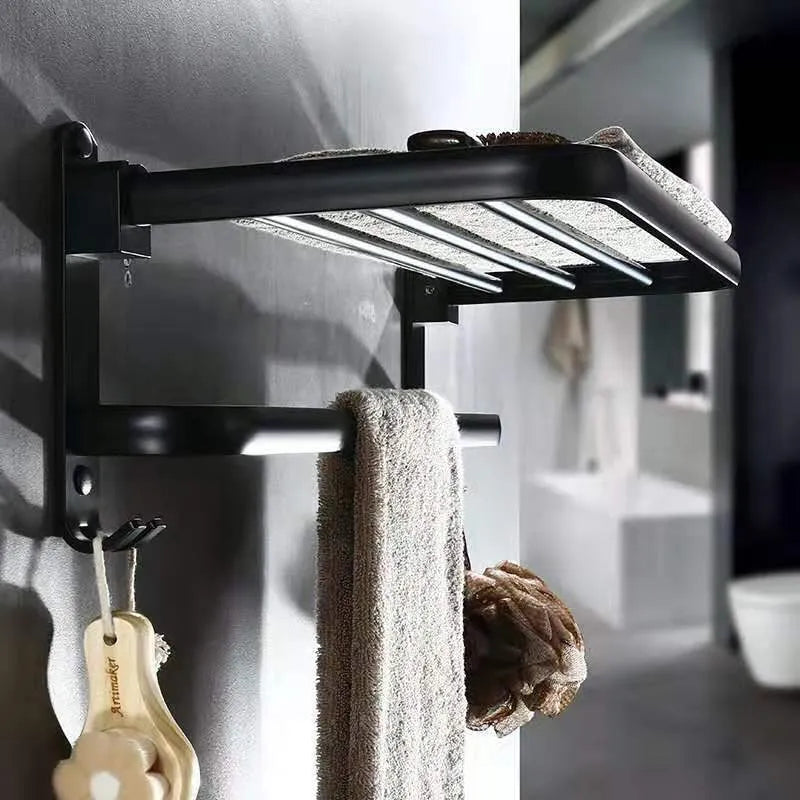 Aluminium bathroom folding shelf with double layers and perforated surface design