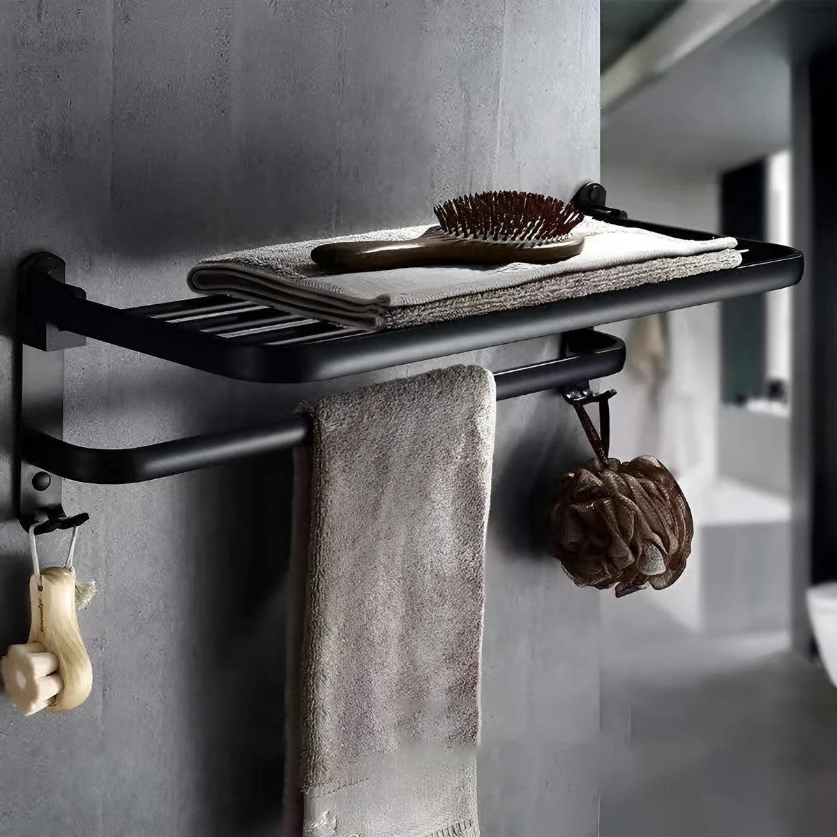 Aluminium bathroom folding shelf with double layers and perforated surface design