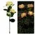 Outdoor solar rose garden lamp with three white LED light heads on stainless steel stem