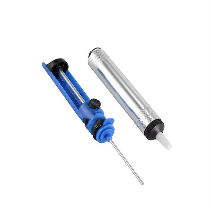 Manual solder sucker gun in blue, gold, or silver with temperature adjustment display