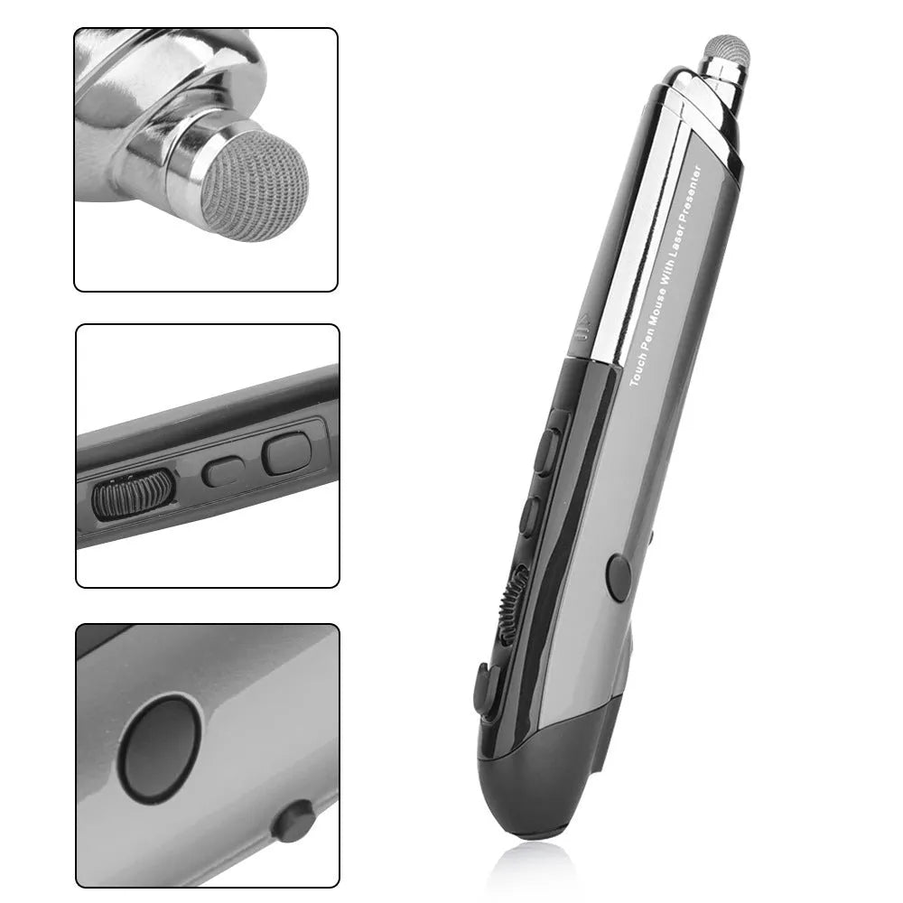 Wireless computer handwriting laser pointer mouse in black, compact 14cm size with USB receiver