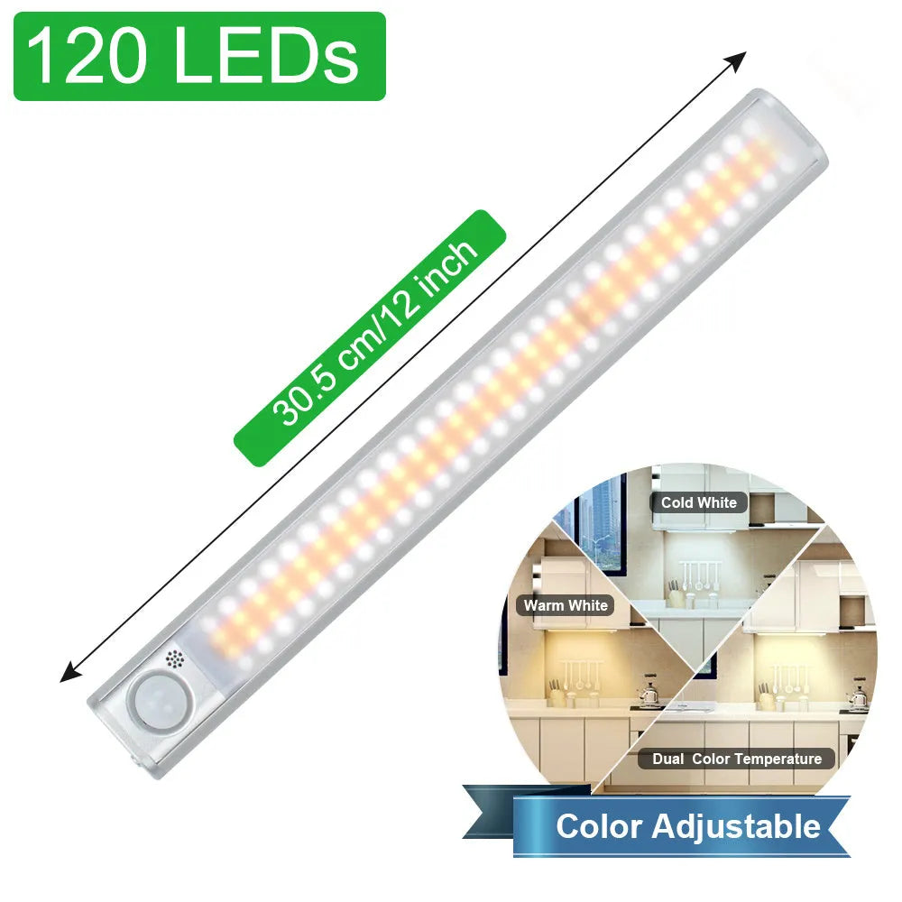 Silver aluminium alloy motion sensor cabinet light with USB charging port.