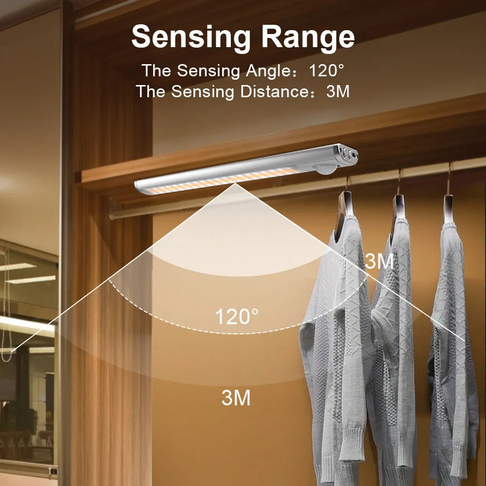 Silver aluminium alloy motion sensor cabinet light with USB charging port.