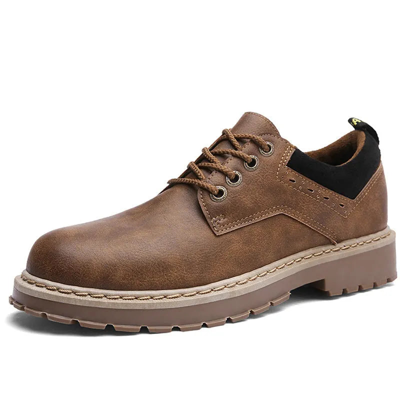 Men's round-toe casual shoes in black with front-tie laces and a low-cut PU upper.