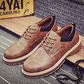 Men's round-toe casual shoes in black with front-tie laces and a low-cut PU upper.