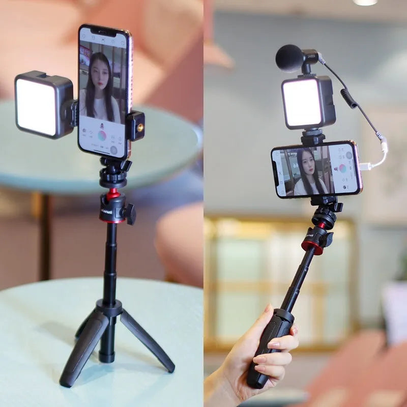 Combo 8 mobile phone vlog bracket set with integrated fill light and a separate phone stand.