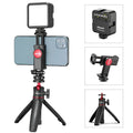 Combo 8 mobile phone vlog bracket set with integrated fill light and a separate phone stand.