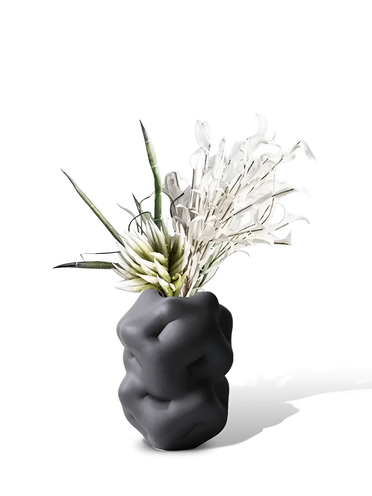 Ceramic flower vase with irregular concave-convex surface, white or black, 26cm by 25cm by 34cm, for living room desktop study