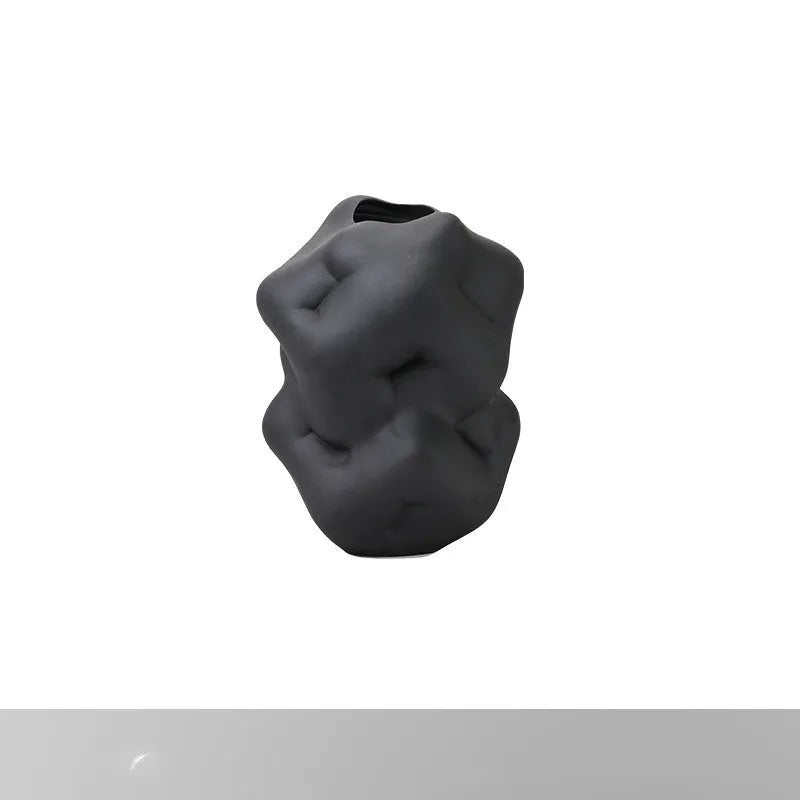 Ceramic flower vase with irregular concave-convex surface, white or black, 26cm by 25cm by 34cm, for living room desktop study