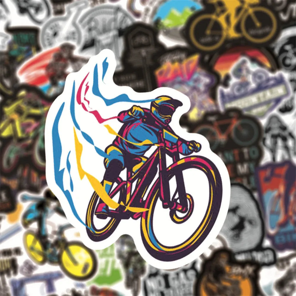50-piece bicycle and mountain bike sticker sheet with doodle designs for equipment customisation
