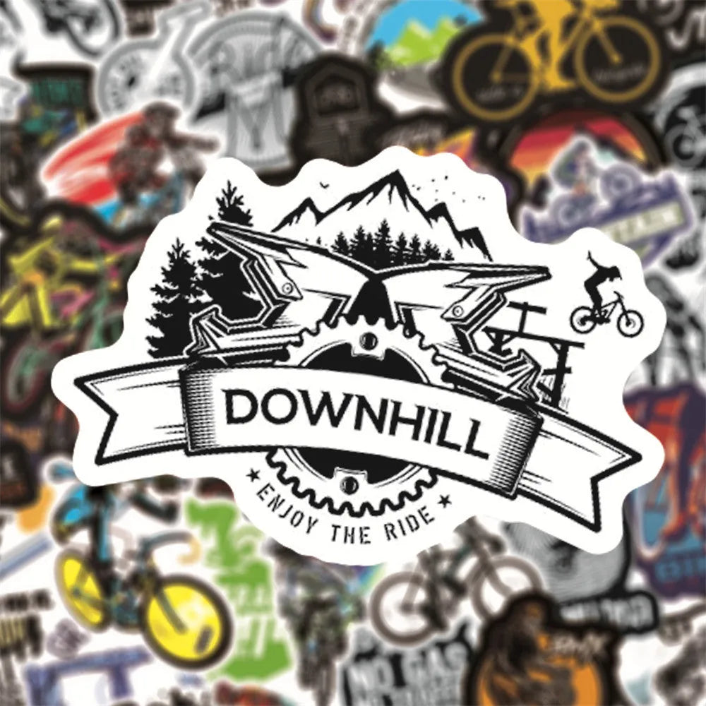 50-piece bicycle and mountain bike sticker sheet with doodle designs for equipment customisation