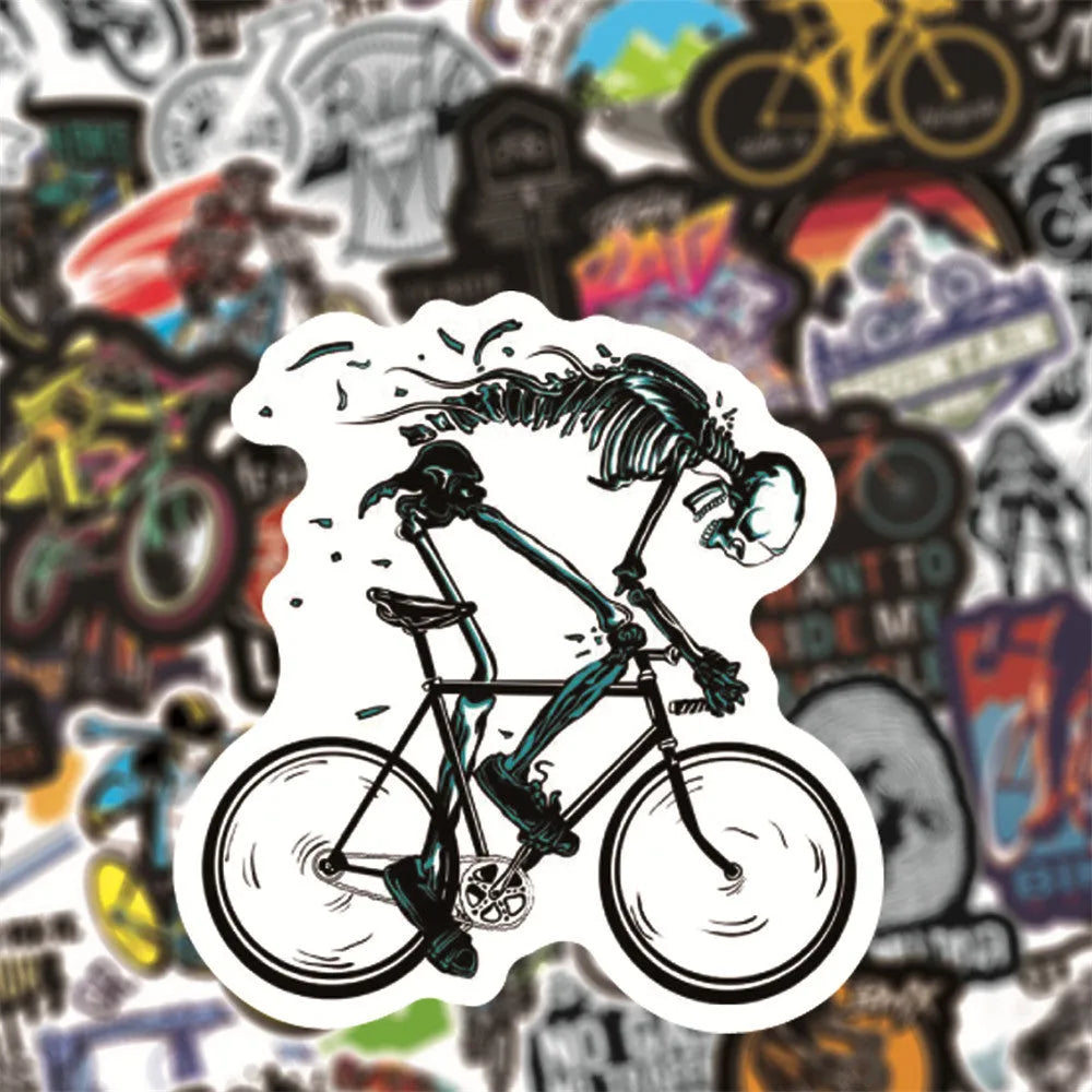 50-piece bicycle and mountain bike sticker sheet with doodle designs for equipment customisation