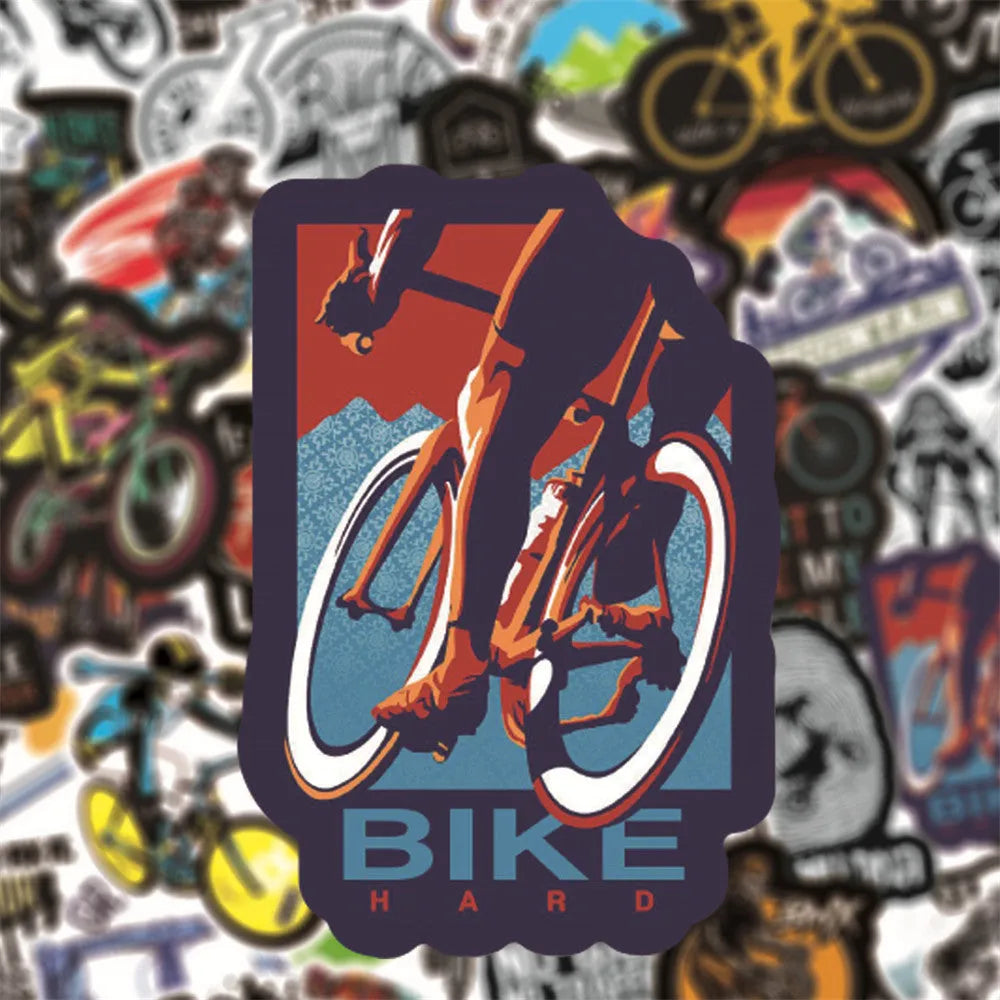 50-piece bicycle and mountain bike sticker sheet with doodle designs for equipment customisation