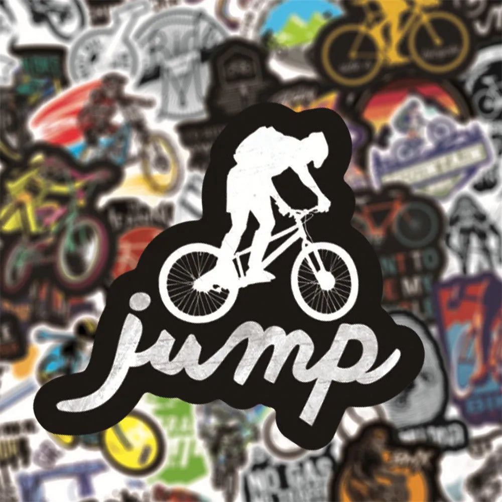 50-piece bicycle and mountain bike sticker sheet with doodle designs for equipment customisation