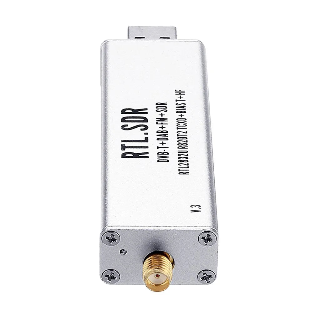 A300U black metal SDR receiver with golden SMA connector for aviation and broadcast monitoring