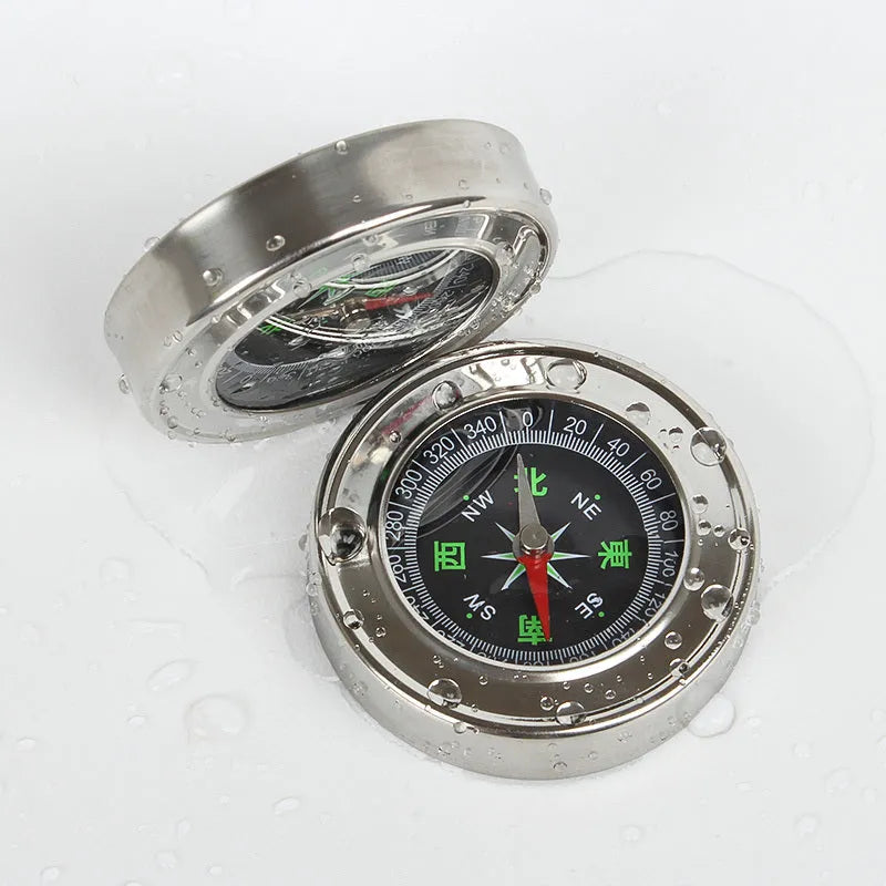 Brushed metal handheld navigation compass for outdoor hiking camping in white or yellow