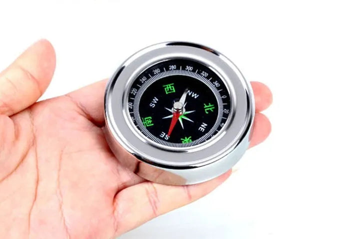 Brushed metal handheld navigation compass for outdoor hiking camping in white or yellow