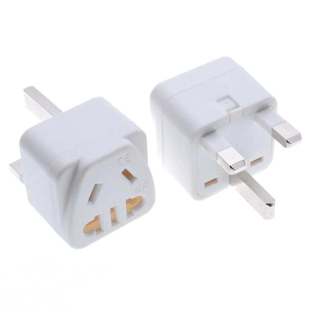 Square three plug international power adapter in black or white with 110-250V 13A rating