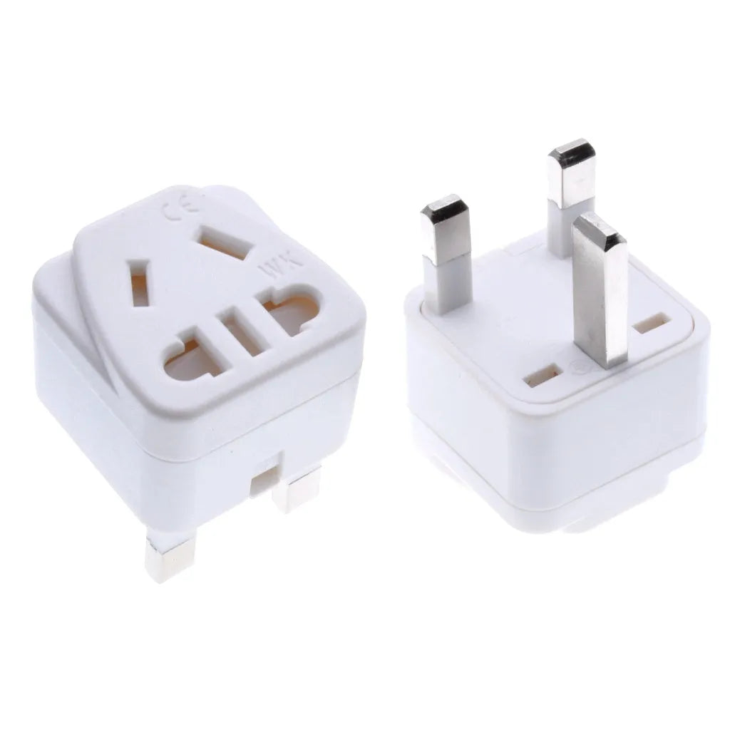 Square three plug international power adapter in black or white with 110-250V 13A rating